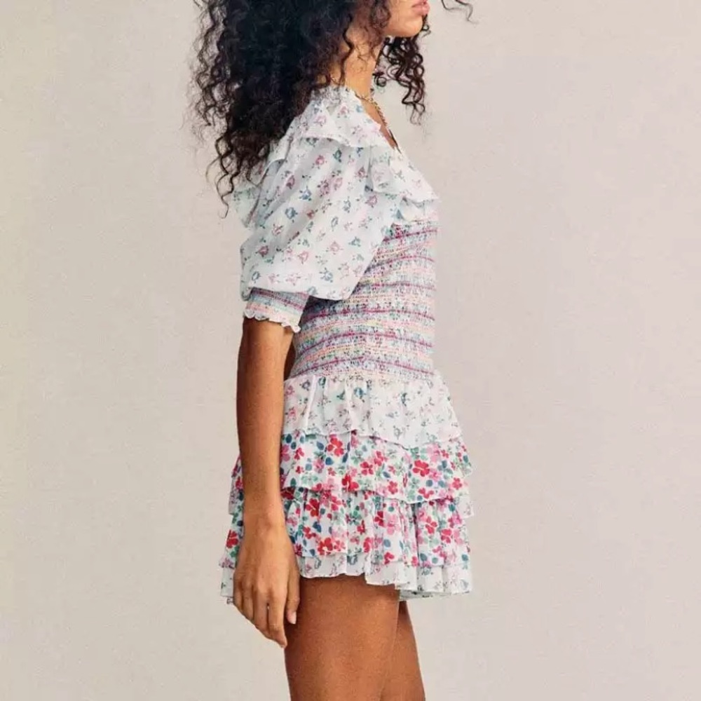 SOLD OUT CLEARANCE Floral Chiffon Tiered Smocked Bodice Mini Dress - Picture 2 of 4